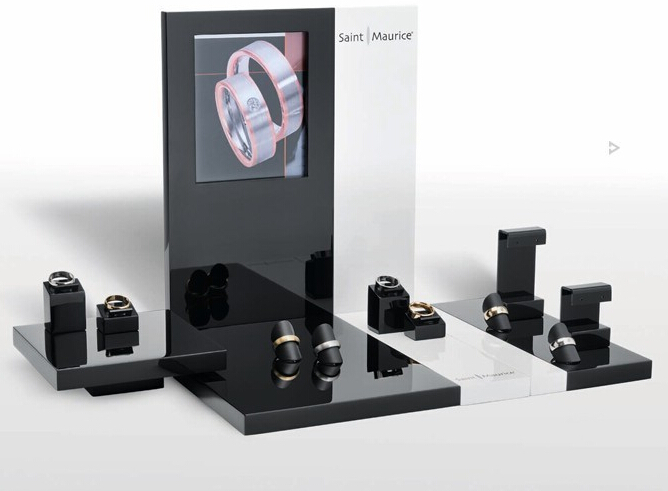 black glossy lacquer wooden jewelry displays window counter display fine jewelry showcase jewelry display