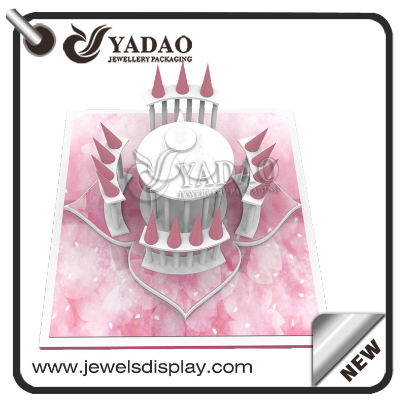 バレンタインデーのお祝いのためにカスタマイズ咲く形状木製ジュエリーディスプレイデザインウィンドウ表示