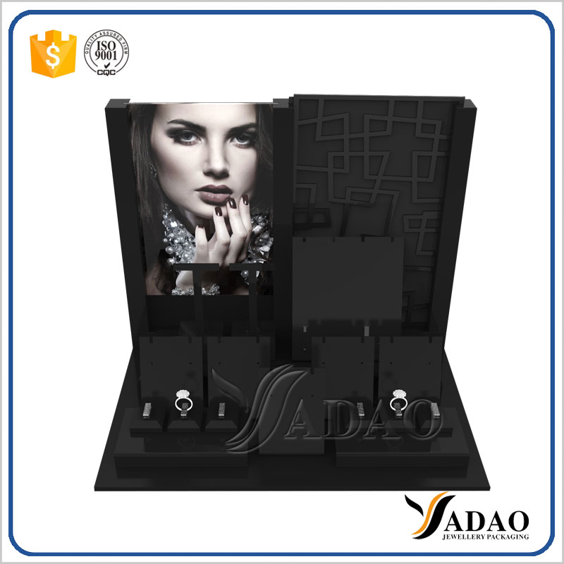 classical customize black acrylic jewelry display window jewelry counter display rings earrings pendants acrylic display