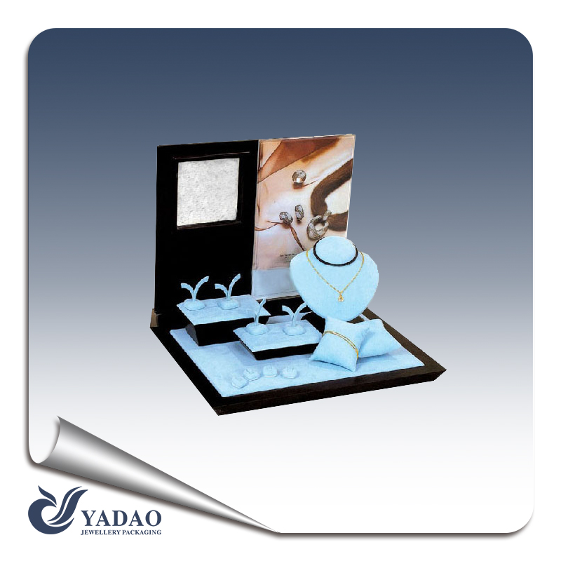 custom design luxury wooden covered velvet jewelry display,window display showcase for jewelry stores