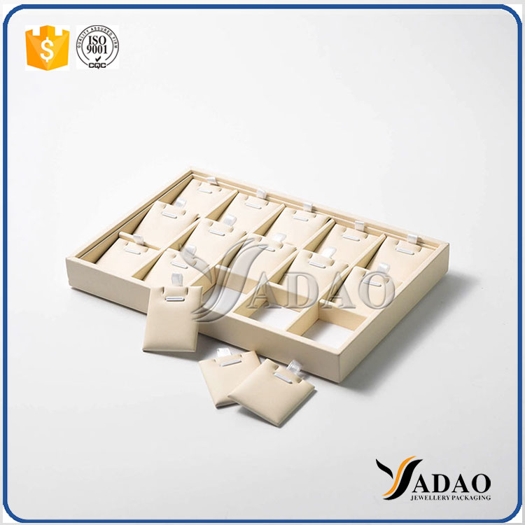 custom handmade pu leather cover stackable pendant/bangle display tray jewelry showcase for sale China packaging supplier yadao