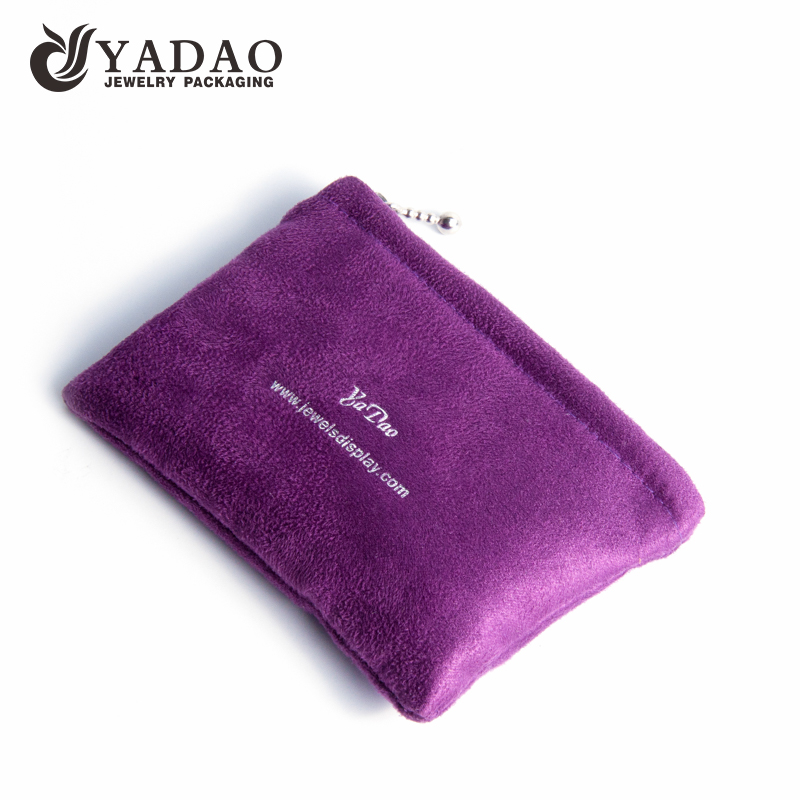 custom soft logo printed velvet pouch with zipper for jewelery packaging