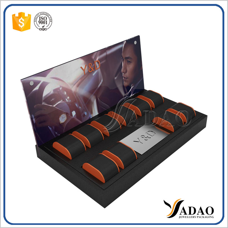 customize brand luxury watch display showcase jewelry display set design leather finish