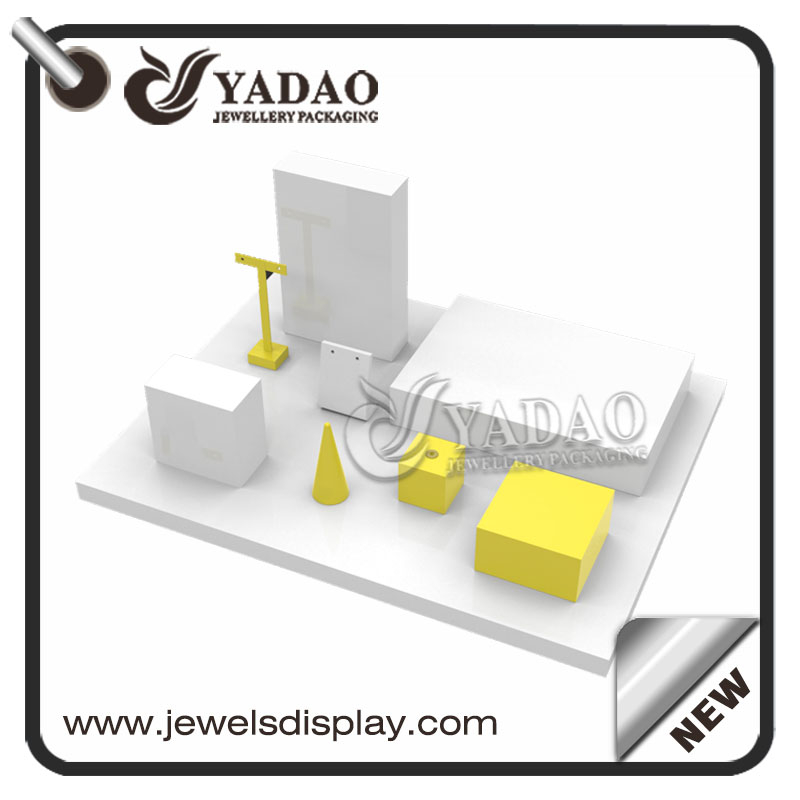 customize colorful glossy lacquer wooden display jewelry shop counter display window jewelry display stands