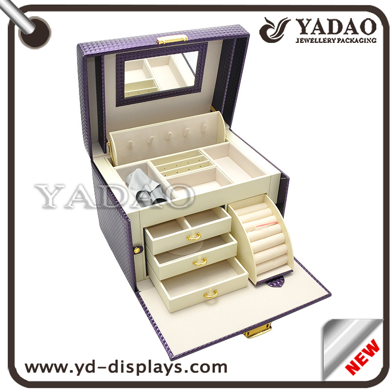 customize useful wooden packaging box case jewelry storage display wooden boxcase purple color
