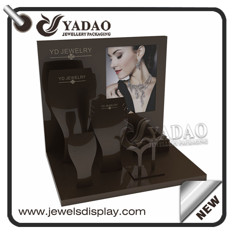 high end quality customize acrylic jewelry display bending color painting window jewelry display for jewelry shop wall jewelry showcase display