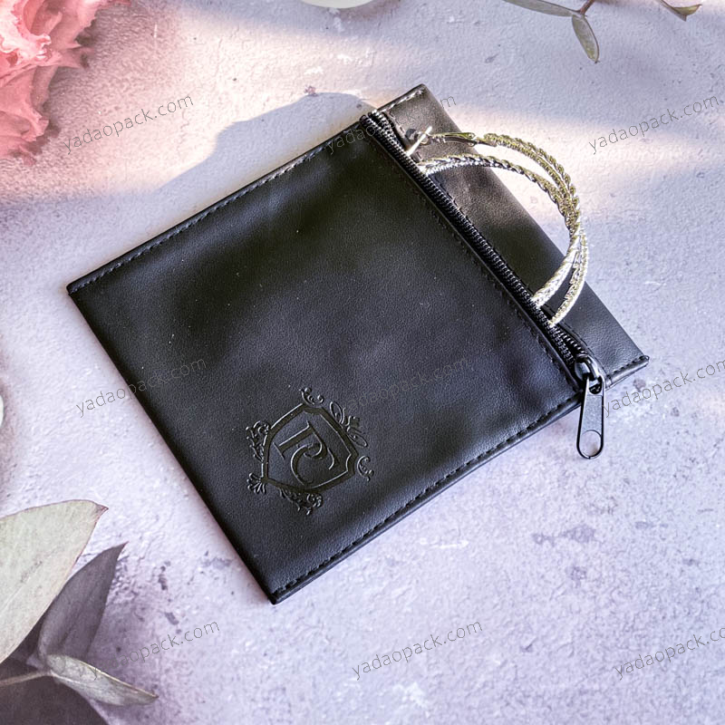 high quality jewelry pouch bag pu leather bag zipper pouch bag jewelry packaging bag with debossed logo