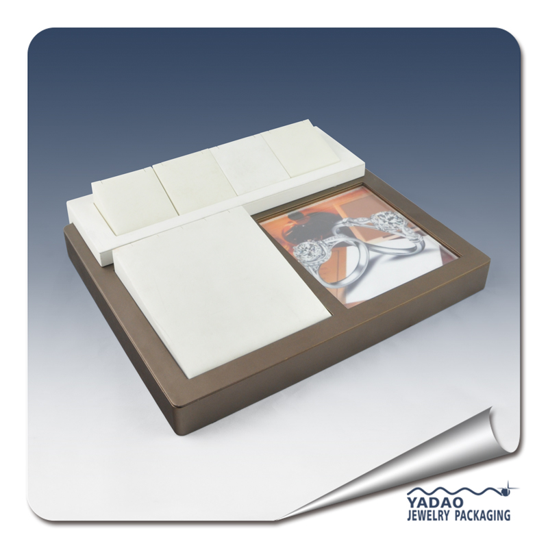 light suitable delicate luxury samll convenient jewelry display set tray in mdf leather material with some acrylic elements