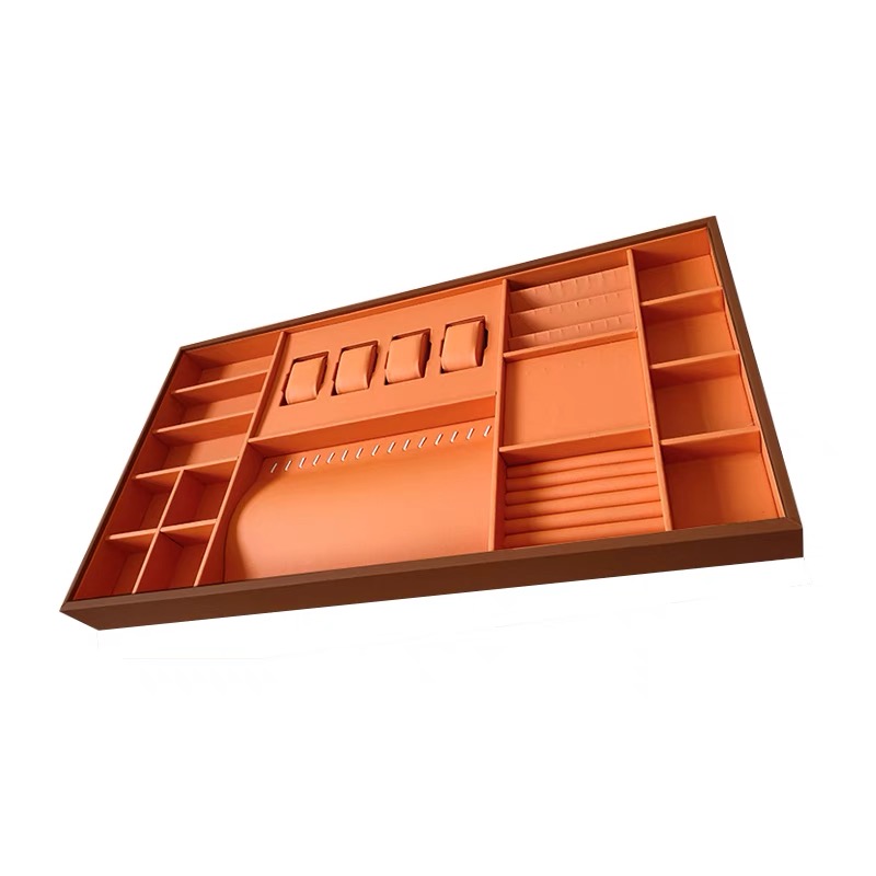 multi-functional jewelry display tray wooden counter display tray cushion watch slot ring earring tray 