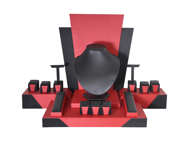 couro pu e exibição de jóias de madeira pé para exibição conjunto de jóias com preço de fábrica