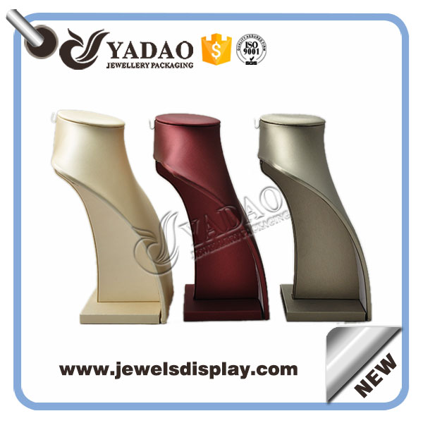 pu leather cover mdf standing necklace bust jewelry necklace display stand bust