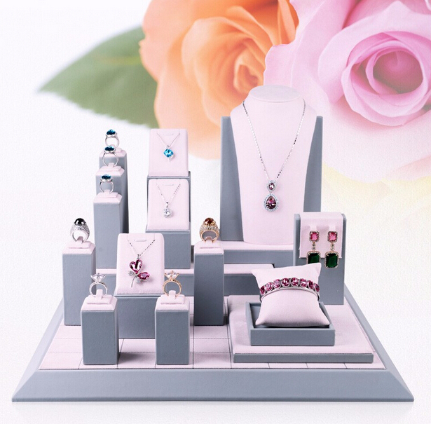 wholesale customize classical wooden jewelry display sets counter shop exhibition jewelry display set window display jewels