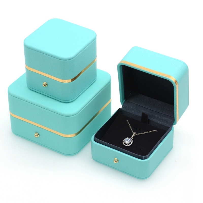 wholesale necklace case Round Square Tiffany Jewelry Ring Box hand made Luxury pink white PU leather Jewelry Box With Logo