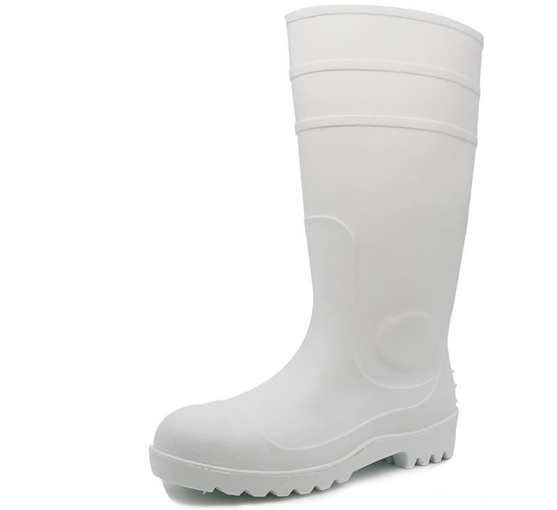106-4 Anti slip waterproof steel toe mid plate white pvc safety rain boots for food industry
