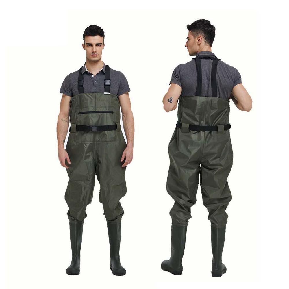 CW005 homens de nylon de boa qualidade PVC pesca wader wader à prova de água no peito com botas de pvc