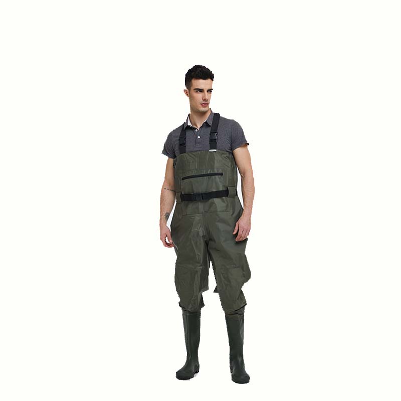 CW005 buena calidad nylon PVC hombres pesca wader impermeable wader cofre con botas de pvc