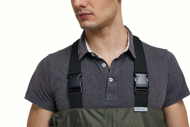 CW005 buena calidad nylon PVC hombres pesca wader impermeable wader cofre con botas de pvc