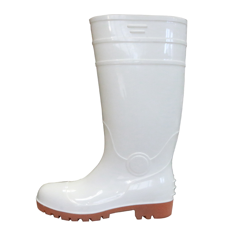 F30WN blanco antideslizante a prueba de agua pvc brillo seguridad botas de lluvia punta de acero