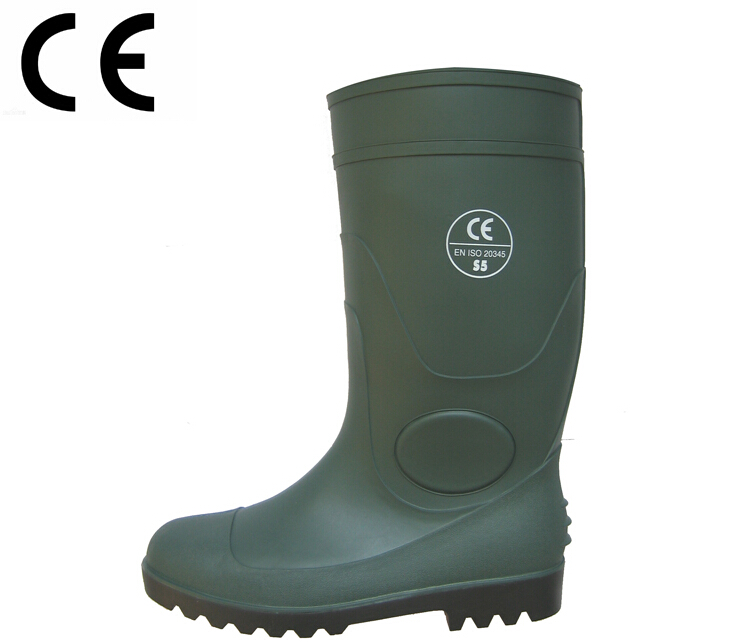 GBS green pvc safety rain boots with steel toe and plate