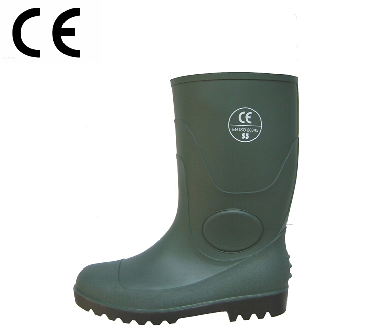 GBS green pvc safety rain boots with steel toe and plate