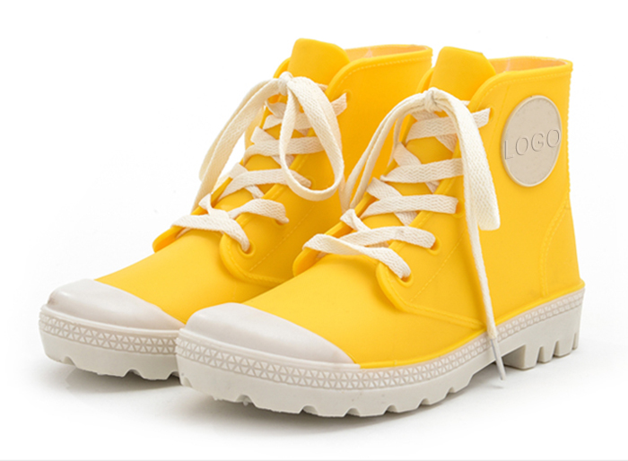 Limón amarillo moda tobillo alto encaje señoras lluvia Botas