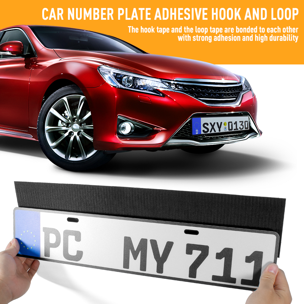 Car license plate holder hook and loop tape self adhesive number plate holder magic tape fastener