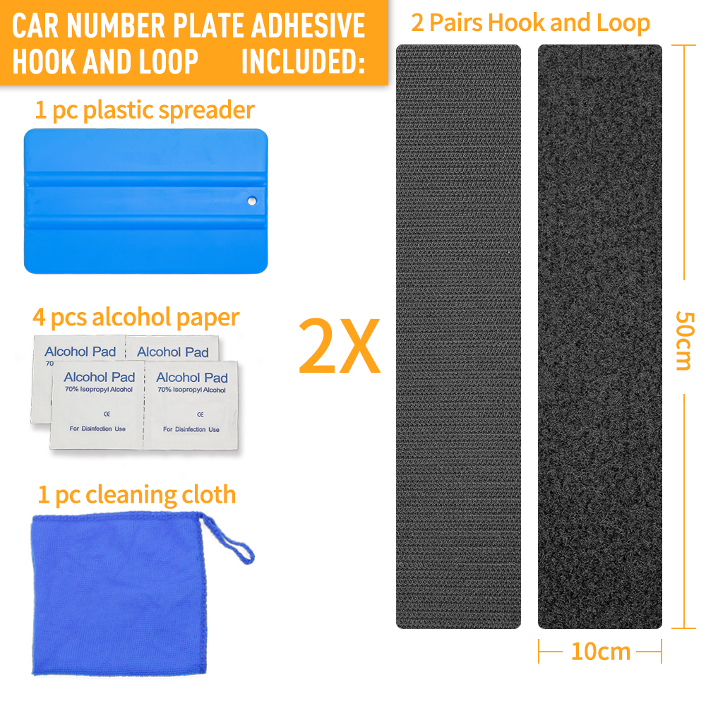 Self adhesive car license plate holder magic tape number plate holder hook loop fastener