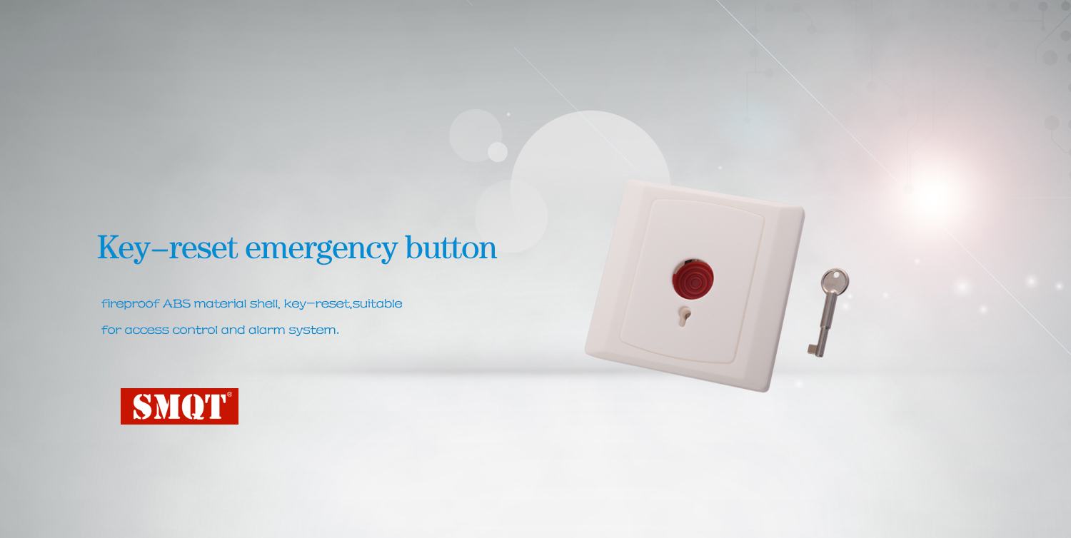 Metal key-reset emergency button for alarm system and access control system