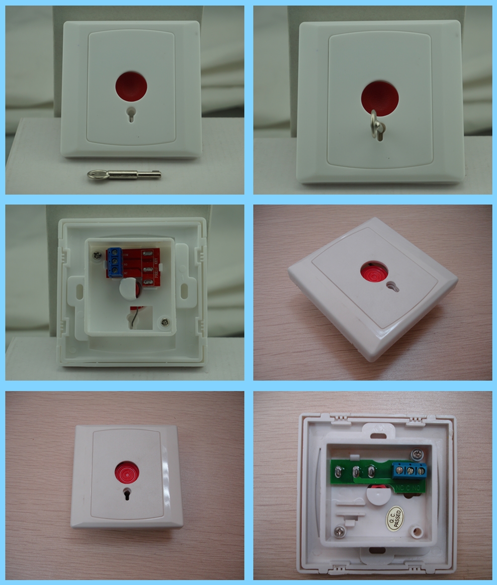 Metal key-reset emergency button for alarm system and access control system