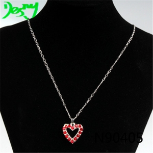 $1 cheap red crystal silver gold hearts pendant necklace N90405