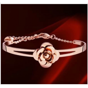 14K rose gold camellia women flower titanium bangles bracelets