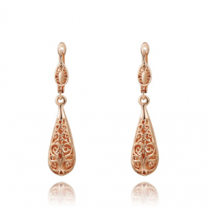 18K Rose Gold Hollow Out Fashion Filigree Earrings for Women Christmas Jewelry Gifts
