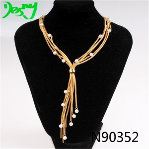 18k gold rope chain rice pearls lariat necklace N90352