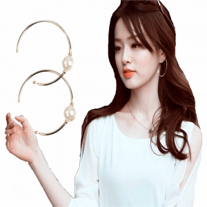 2014 fashion jewelry gold big round single pearl hoop earrings