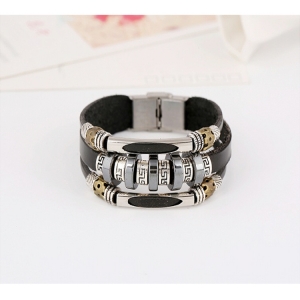 2018 New Trend Men's Leather Beaded Bracelets Handmade Beaded Leather Bracelets for Boy with Metal Clasp