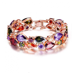 2018 TOP SALE FASHIONABLE Rose Gold Plated Multicolor Cubic Zirconia Bracelet Earrings Set - Ideal Gift for Women