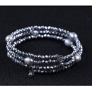 3 Strand Steel Wire Pearls Crystal Beads Open Bracelet Bangles Manufacturer