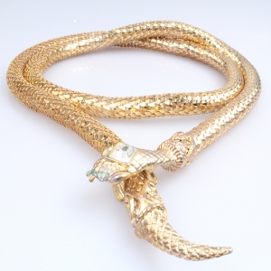 Adjustable gold metal v snake skin women elastic cloth belt BT60055