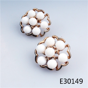 Alloy open style white stone flower stud earrings designs E30149