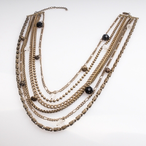 Antique Gold Multi Type Layered Chains Necklace