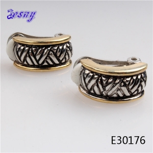 Antique sterling silver 18k gold patterns clip on earrings E30176