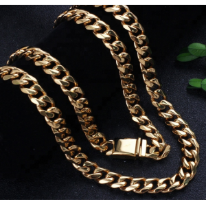 China Jewelry Wholesale Stainless Steel 18K Gold Plated Cuban Link Chain Jewelry Set