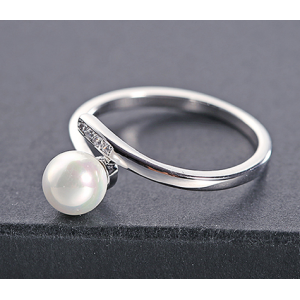 China Supplier elegant simple single pearl ring deisigns for ladies