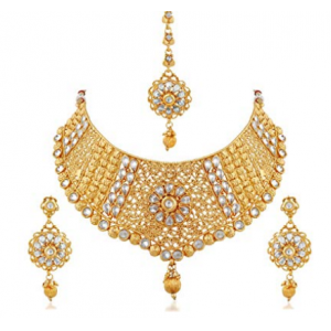 China Wholesale Gold Plated Diamond Studded Bridal Necklace Set for Women