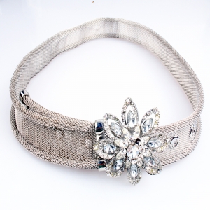 Fancy stretch western rhinestone handmade flower metal belt BT60062