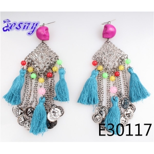 Fashion 2014 fringed gypsy jewelry old silver coin earring E30117