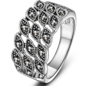 Fashion 925 Silver Jewellery Ring Black Marcasite Ring Manufacturer China