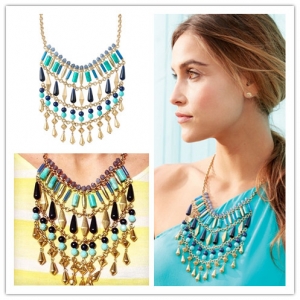 Fashion handmade wholesale zinc beaded alloy statement necklace
