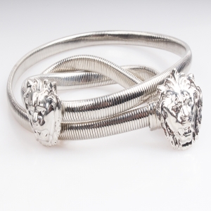 Fashion metal silver plate lion head elastic men s waist belt BT60031