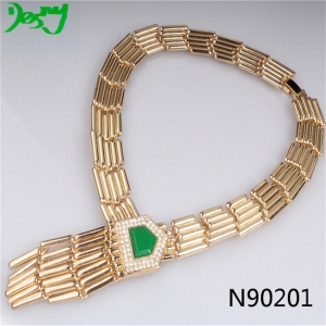 Gold tassel women's fashion jewelry turquoise choker statement necklace